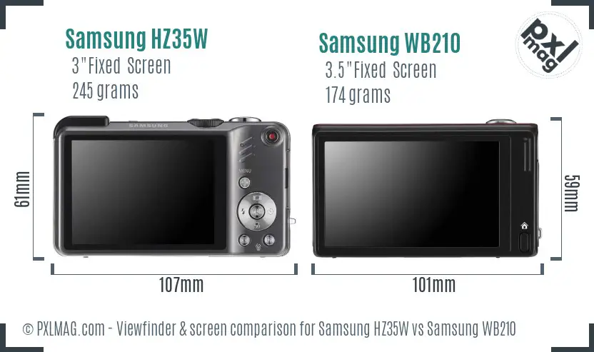Samsung HZ35W vs Samsung WB210 Screen and Viewfinder comparison
