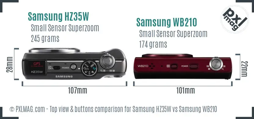 Samsung HZ35W vs Samsung WB210 top view buttons comparison