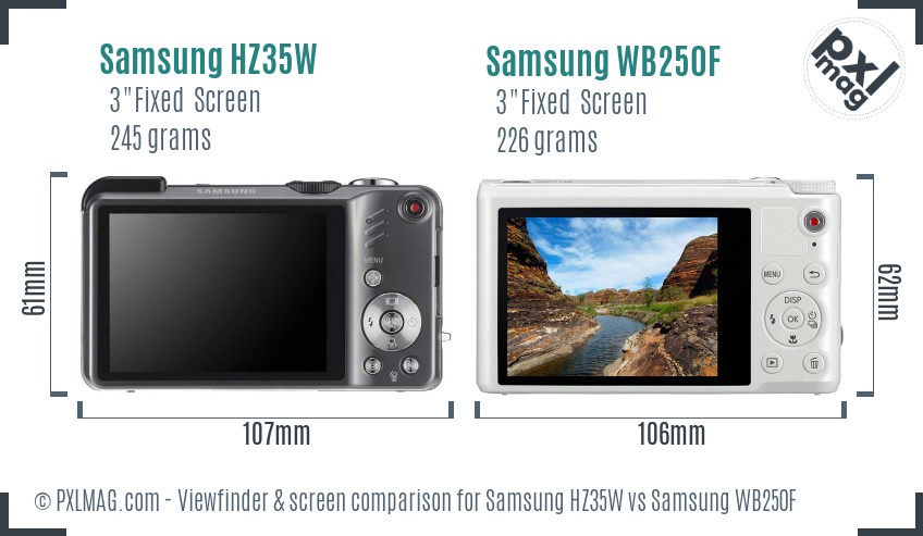 Samsung HZ35W vs Samsung WB250F Screen and Viewfinder comparison