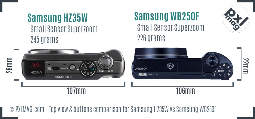 Samsung HZ35W vs Samsung WB250F top view buttons comparison