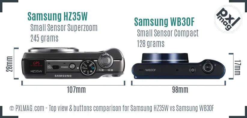 Samsung HZ35W vs Samsung WB30F top view buttons comparison