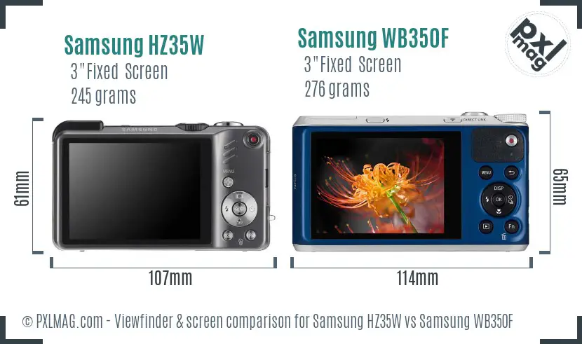 Samsung HZ35W vs Samsung WB350F Screen and Viewfinder comparison