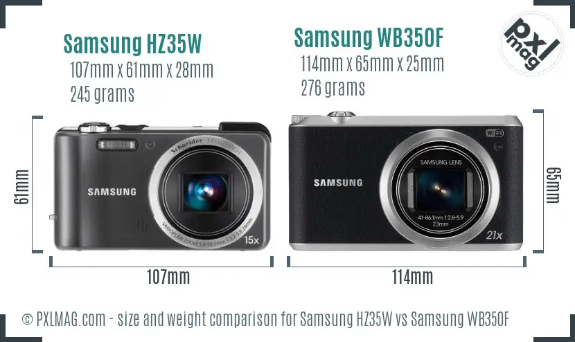 Samsung HZ35W vs Samsung WB350F size comparison