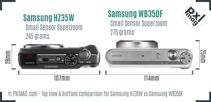 Samsung HZ35W vs Samsung WB350F top view buttons comparison