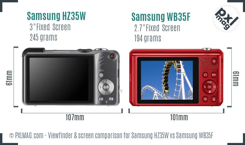 Samsung HZ35W vs Samsung WB35F Screen and Viewfinder comparison