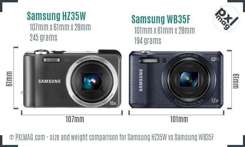 Samsung HZ35W vs Samsung WB35F size comparison