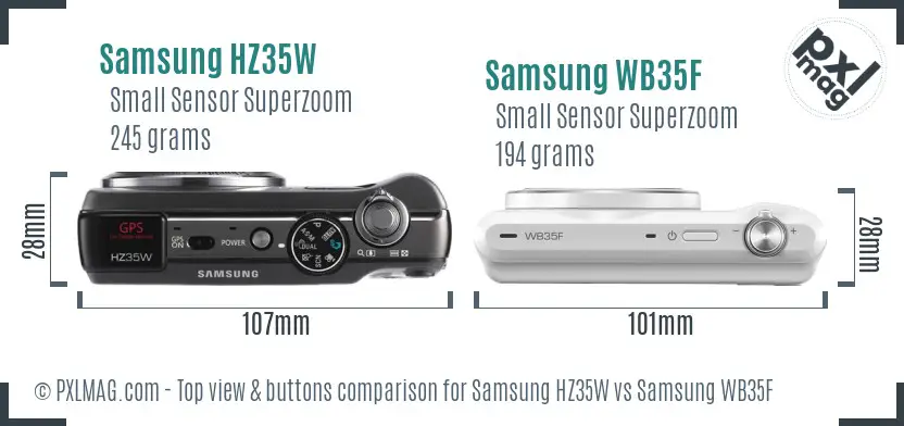 Samsung HZ35W vs Samsung WB35F top view buttons comparison