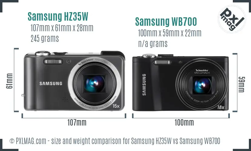 Samsung HZ35W vs Samsung WB700 size comparison