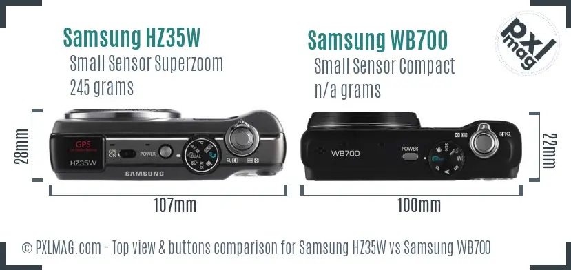 Samsung HZ35W vs Samsung WB700 top view buttons comparison