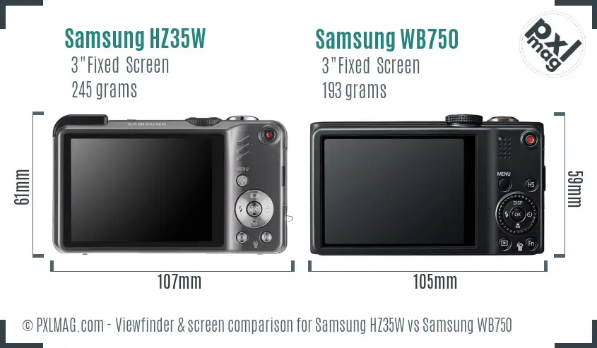 Samsung HZ35W vs Samsung WB750 Screen and Viewfinder comparison