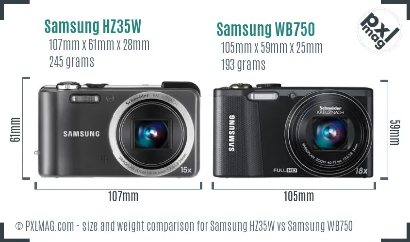 Samsung HZ35W vs Samsung WB750 size comparison
