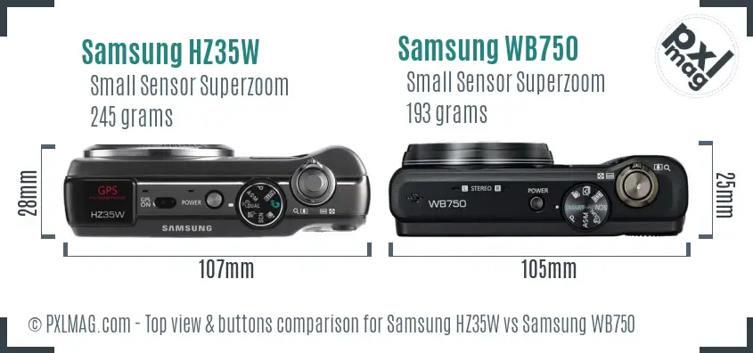 Samsung HZ35W vs Samsung WB750 top view buttons comparison