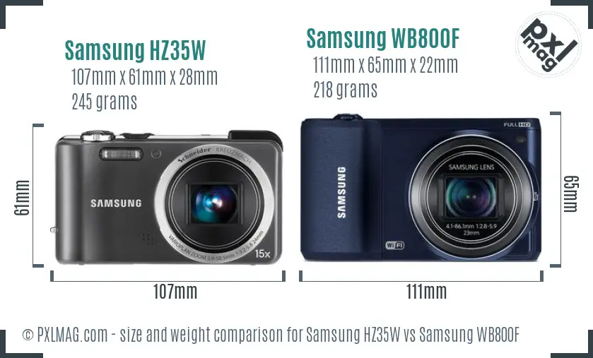 Samsung HZ35W vs Samsung WB800F size comparison