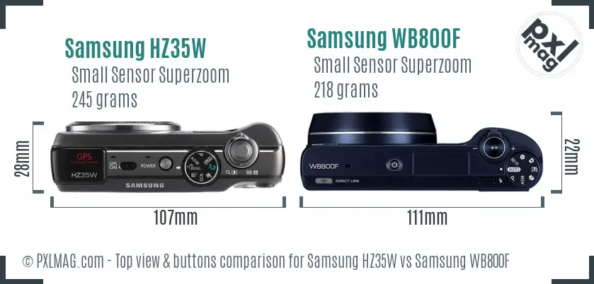 Samsung HZ35W vs Samsung WB800F top view buttons comparison