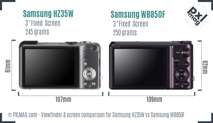Samsung HZ35W vs Samsung WB850F Screen and Viewfinder comparison