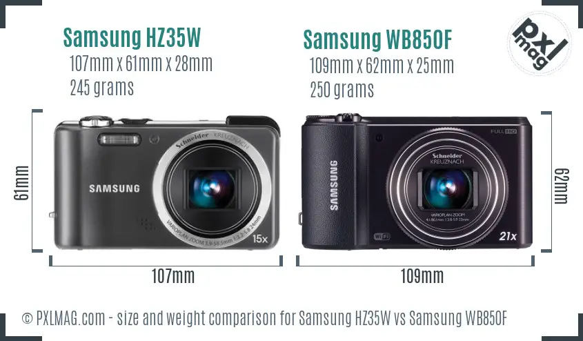 Samsung HZ35W vs Samsung WB850F size comparison
