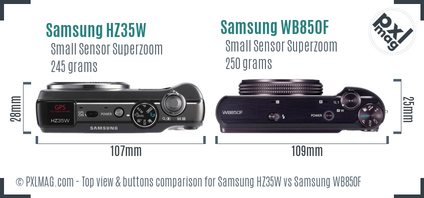 Samsung HZ35W vs Samsung WB850F top view buttons comparison