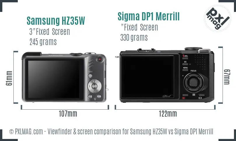 Samsung HZ35W vs Sigma DP1 Merrill Screen and Viewfinder comparison