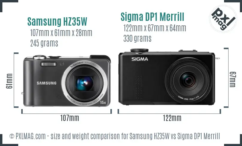 Samsung HZ35W vs Sigma DP1 Merrill size comparison