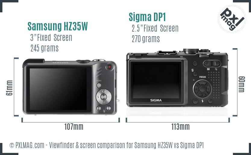 Samsung HZ35W vs Sigma DP1 Screen and Viewfinder comparison