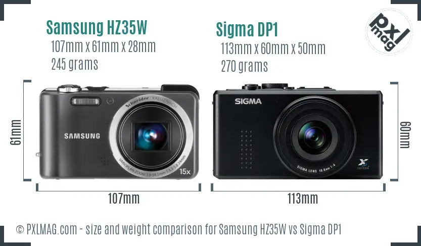Samsung HZ35W vs Sigma DP1 size comparison