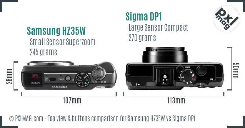 Samsung HZ35W vs Sigma DP1 top view buttons comparison