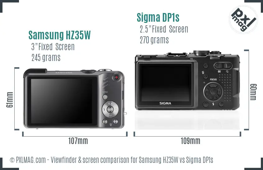 Samsung HZ35W vs Sigma DP1s Screen and Viewfinder comparison