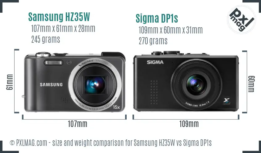 Samsung HZ35W vs Sigma DP1s size comparison