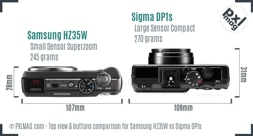 Samsung HZ35W vs Sigma DP1s top view buttons comparison