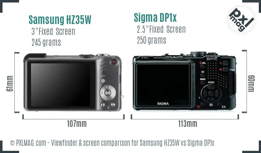 Samsung HZ35W vs Sigma DP1x Screen and Viewfinder comparison