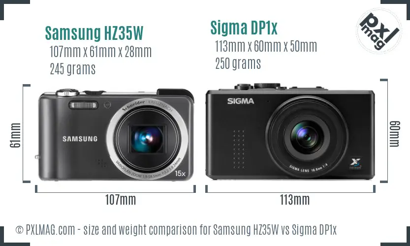 Samsung HZ35W vs Sigma DP1x size comparison