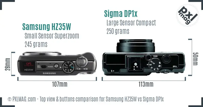 Samsung HZ35W vs Sigma DP1x top view buttons comparison
