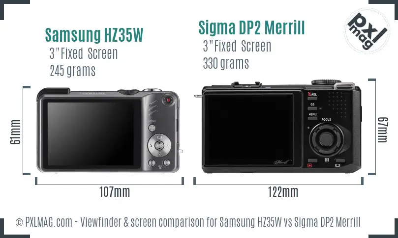Samsung HZ35W vs Sigma DP2 Merrill Screen and Viewfinder comparison