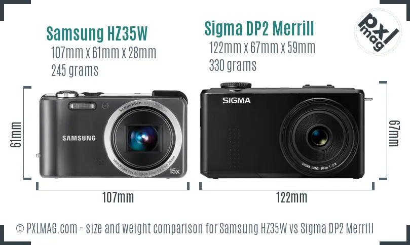Samsung HZ35W vs Sigma DP2 Merrill size comparison
