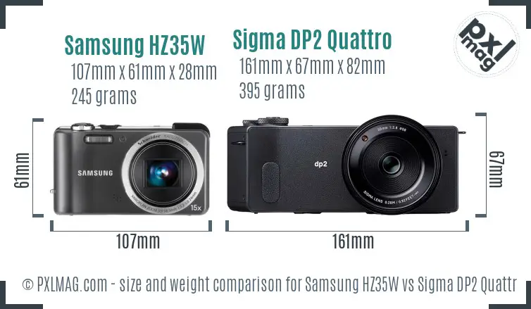 Samsung HZ35W vs Sigma DP2 Quattro size comparison