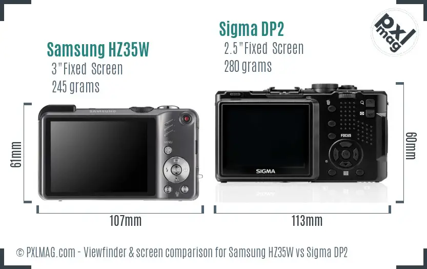 Samsung HZ35W vs Sigma DP2 Screen and Viewfinder comparison