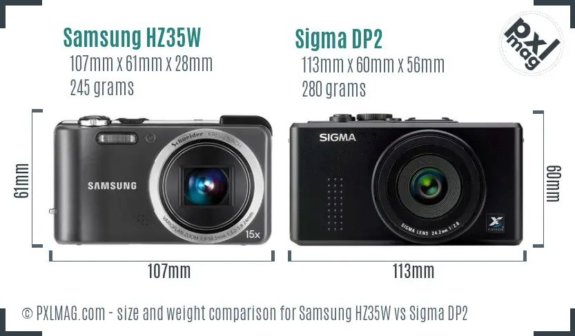 Samsung HZ35W vs Sigma DP2 size comparison