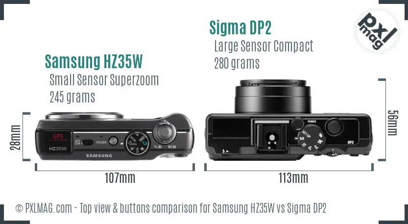 Samsung HZ35W vs Sigma DP2 top view buttons comparison
