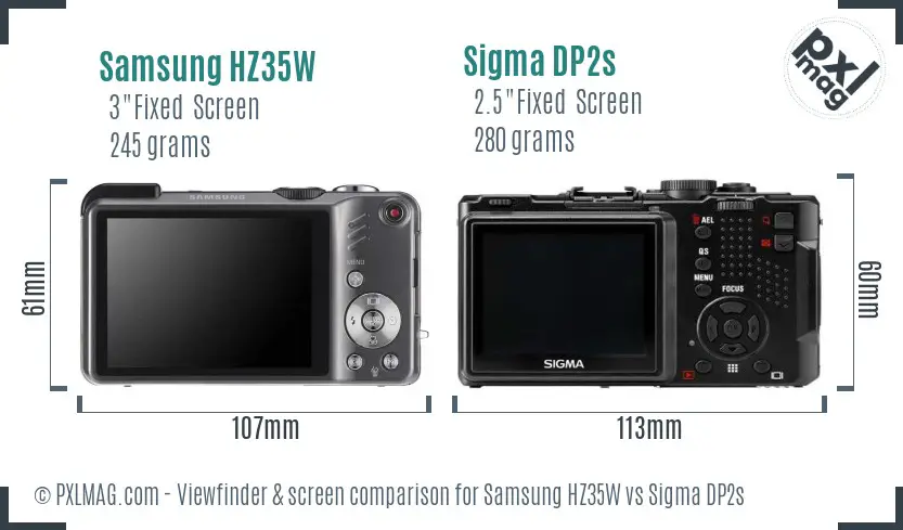 Samsung HZ35W vs Sigma DP2s Screen and Viewfinder comparison