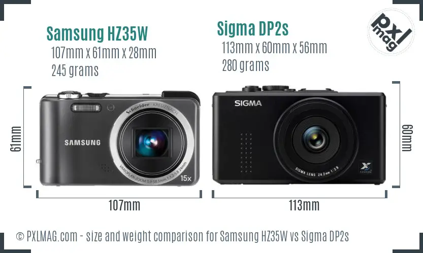 Samsung HZ35W vs Sigma DP2s size comparison