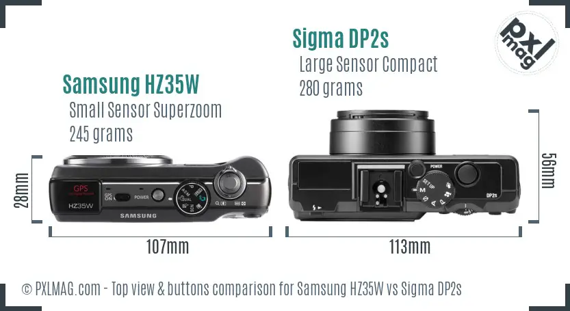 Samsung HZ35W vs Sigma DP2s top view buttons comparison