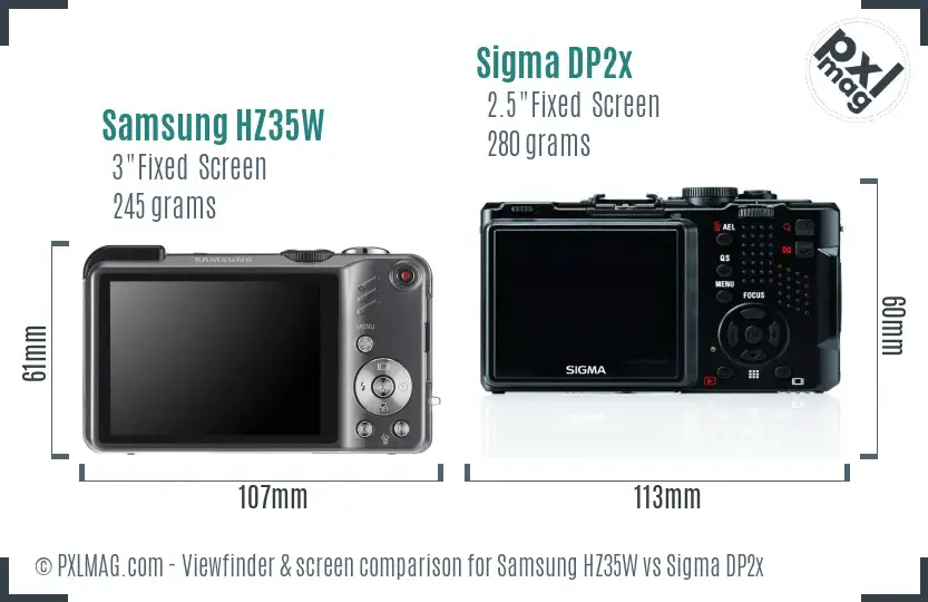 Samsung HZ35W vs Sigma DP2x Screen and Viewfinder comparison