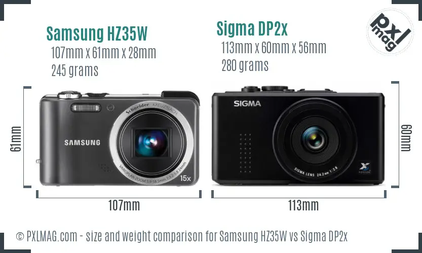Samsung HZ35W vs Sigma DP2x size comparison