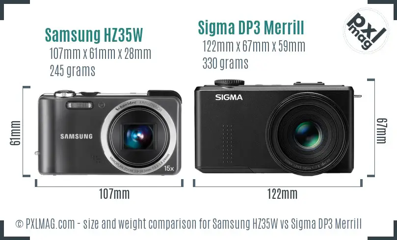 Samsung HZ35W vs Sigma DP3 Merrill size comparison