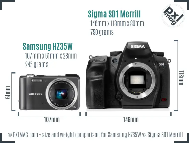 Samsung HZ35W vs Sigma SD1 Merrill size comparison