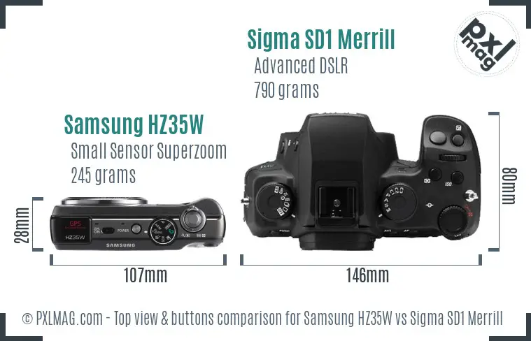 Samsung HZ35W vs Sigma SD1 Merrill top view buttons comparison