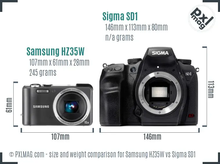 Samsung HZ35W vs Sigma SD1 size comparison