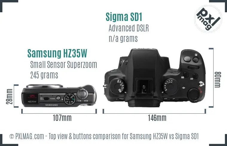 Samsung HZ35W vs Sigma SD1 top view buttons comparison