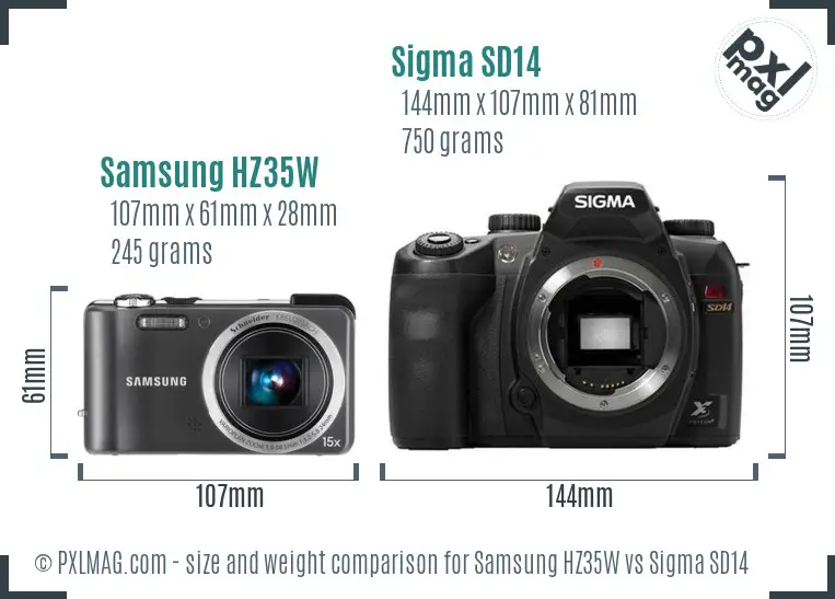 Samsung HZ35W vs Sigma SD14 size comparison