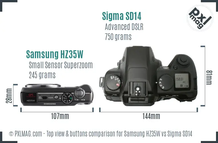 Samsung HZ35W vs Sigma SD14 top view buttons comparison